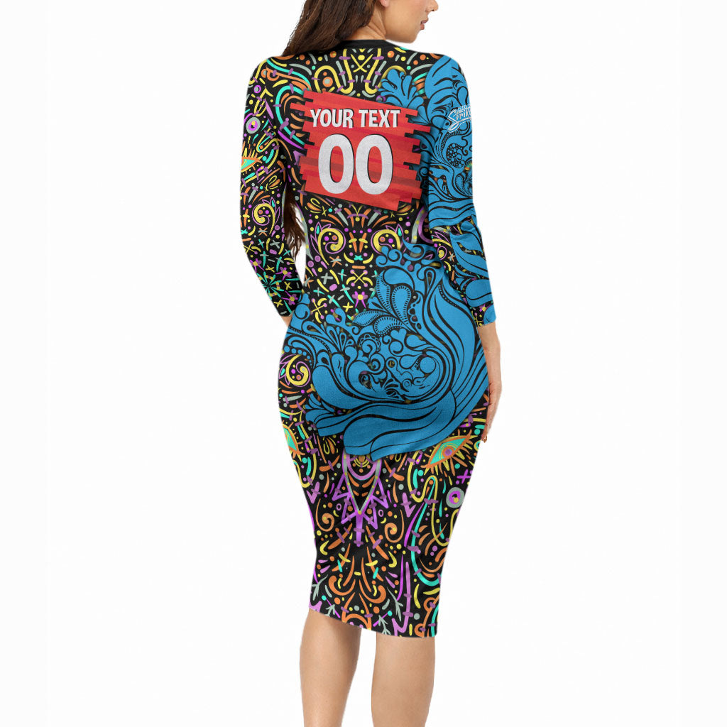 Personalized Adelaide Strikers Long Sleeve Bodycon Dress Hippie Psychedelic Pattern Vibrant Mandala Art Style