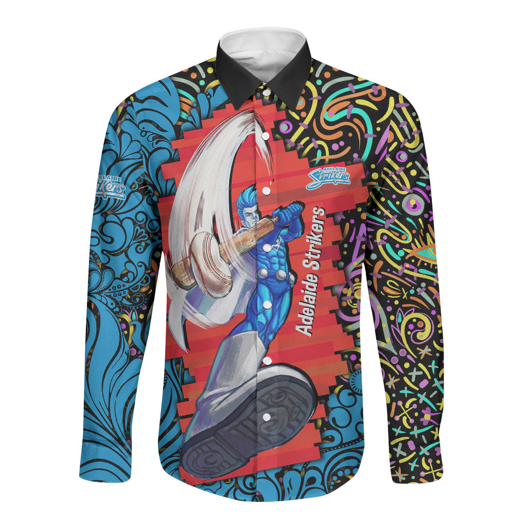 Personalized Adelaide Strikers Long Sleeve Button Shirt Hippie Psychedelic Pattern Vibrant Mandala Art Style