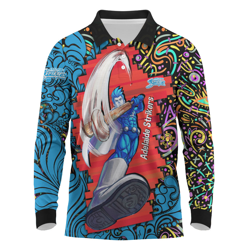 Personalized Adelaide Strikers Long Sleeve Polo Shirt Hippie Psychedelic Pattern Vibrant Mandala Art Style