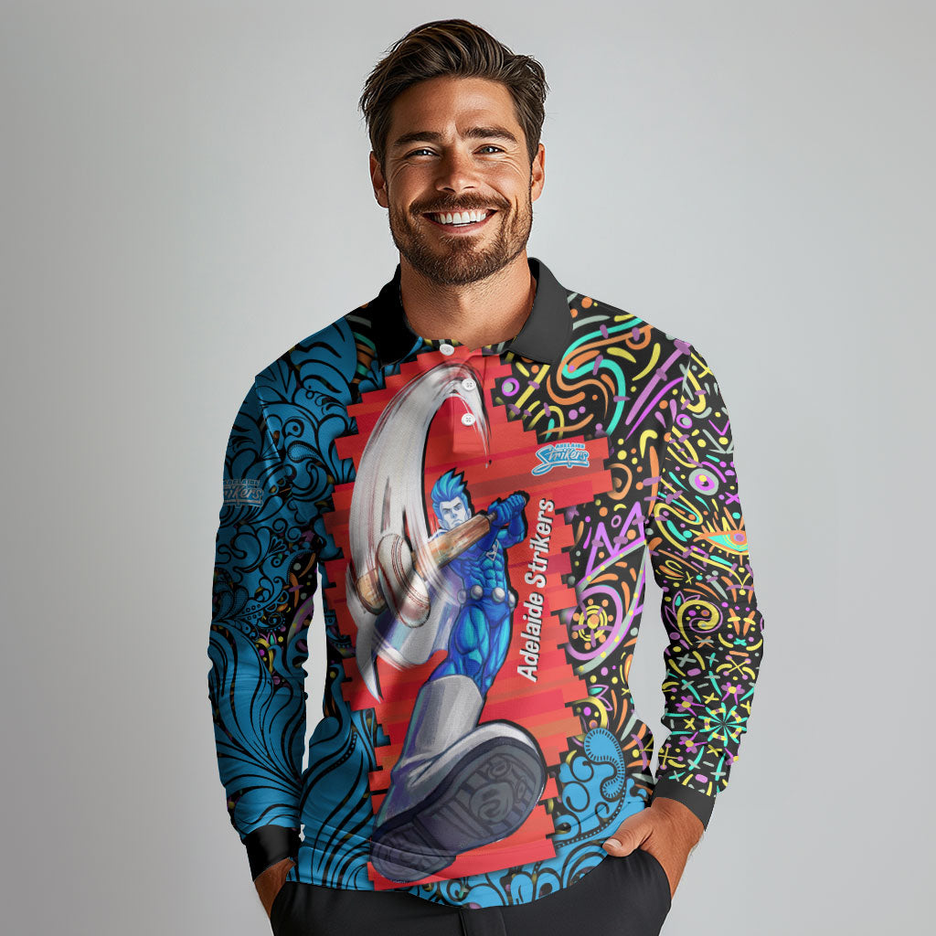 Personalized Adelaide Strikers Long Sleeve Polo Shirt Hippie Psychedelic Pattern Vibrant Mandala Art Style