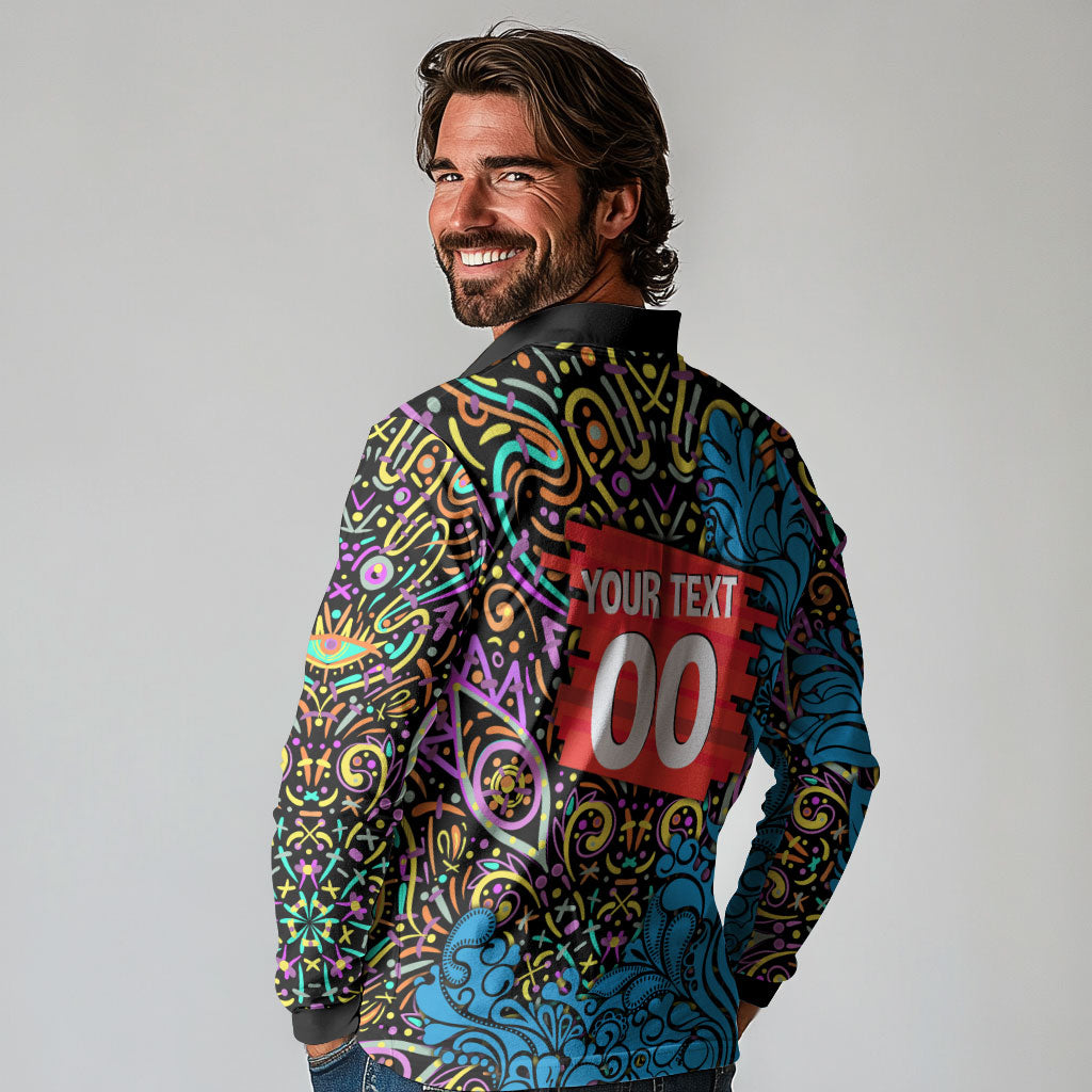 Personalized Adelaide Strikers Long Sleeve Polo Shirt Hippie Psychedelic Pattern Vibrant Mandala Art Style