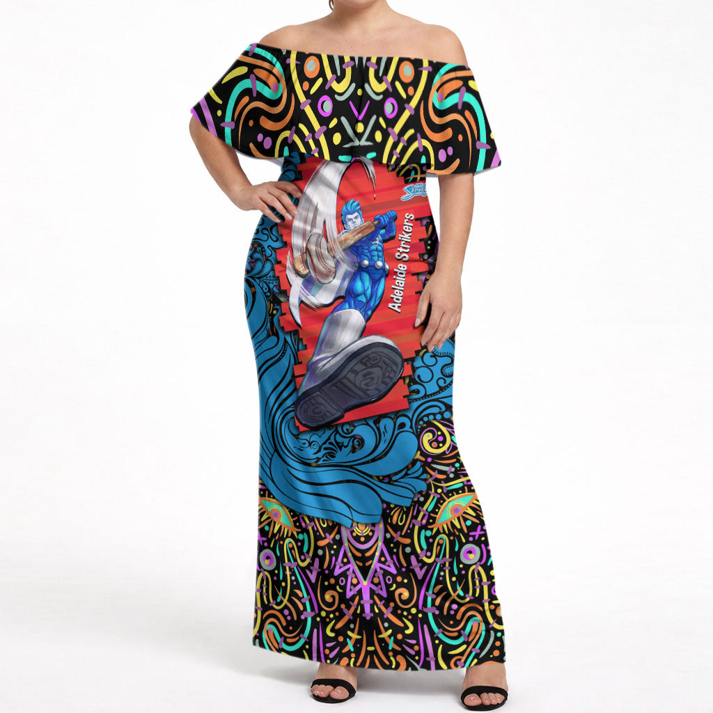 Personalized Adelaide Strikers Off Shoulder Maxi Dress Hippie Psychedelic Pattern Vibrant Mandala Art Style