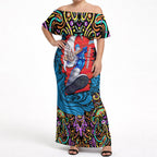 Personalized Adelaide Strikers Off Shoulder Maxi Dress Hippie Psychedelic Pattern Vibrant Mandala Art Style