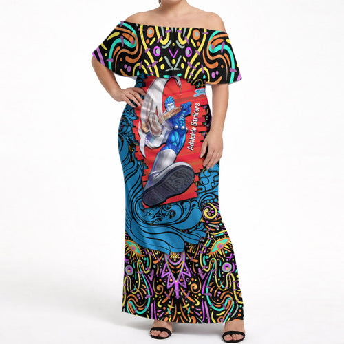 Personalized Adelaide Strikers Off Shoulder Maxi Dress Hippie Psychedelic Pattern Vibrant Mandala Art Style