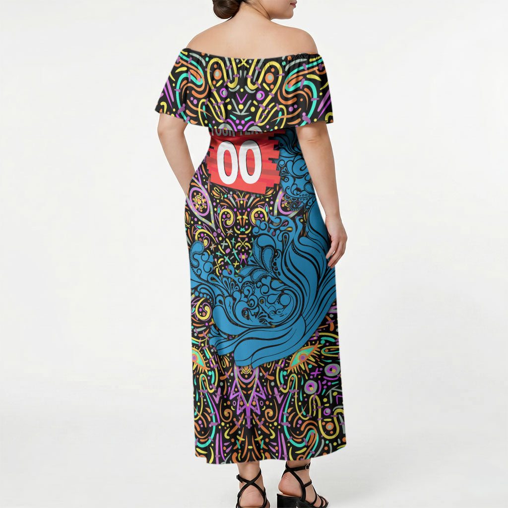 Personalized Adelaide Strikers Off Shoulder Maxi Dress Hippie Psychedelic Pattern Vibrant Mandala Art Style