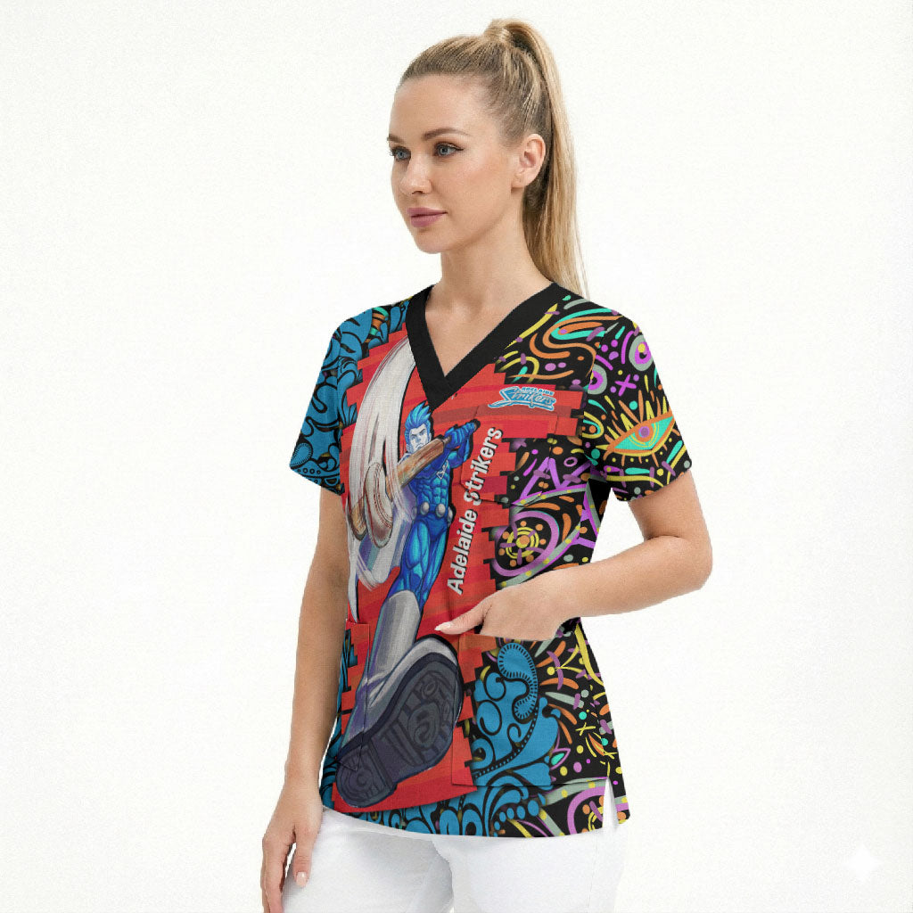 Personalized Adelaide Strikers Scrub Top Hippie Psychedelic Pattern Vibrant Mandala Art Style