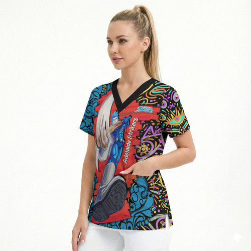 Personalized Adelaide Strikers Scrub Top Hippie Psychedelic Pattern Vibrant Mandala Art Style