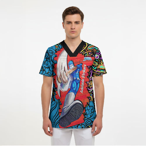 Personalized Adelaide Strikers Scrub Top Hippie Psychedelic Pattern Vibrant Mandala Art Style
