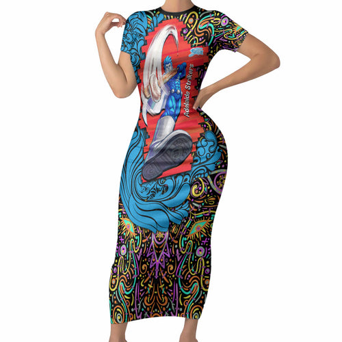 Personalized Adelaide Strikers Short Sleeve Bodycon Dress Hippie Psychedelic Pattern Vibrant Mandala Art Style