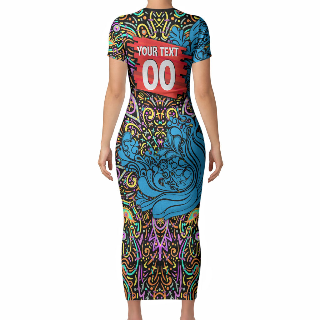 Personalized Adelaide Strikers Short Sleeve Bodycon Dress Hippie Psychedelic Pattern Vibrant Mandala Art Style