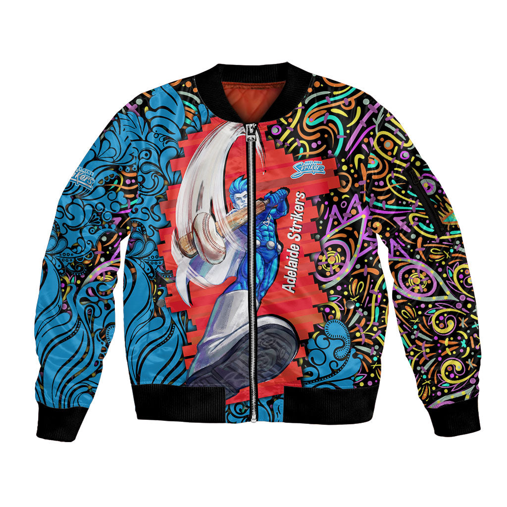 Personalized Adelaide Strikers Sleeve Zip Bomber Jacket Hippie Psychedelic Pattern Vibrant Mandala Art Style