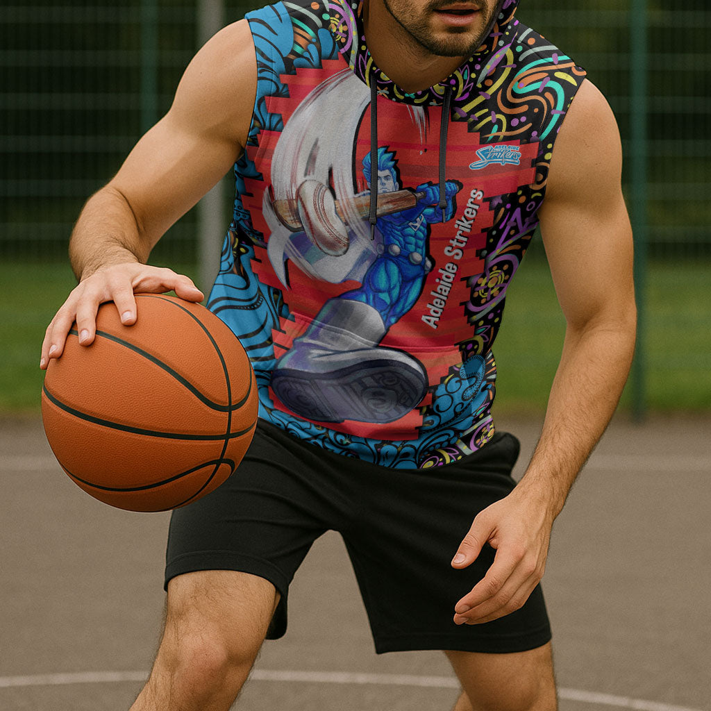 Personalized Adelaide Strikers Sleeveless Hoodie Hippie Psychedelic Pattern Vibrant Mandala Art Style