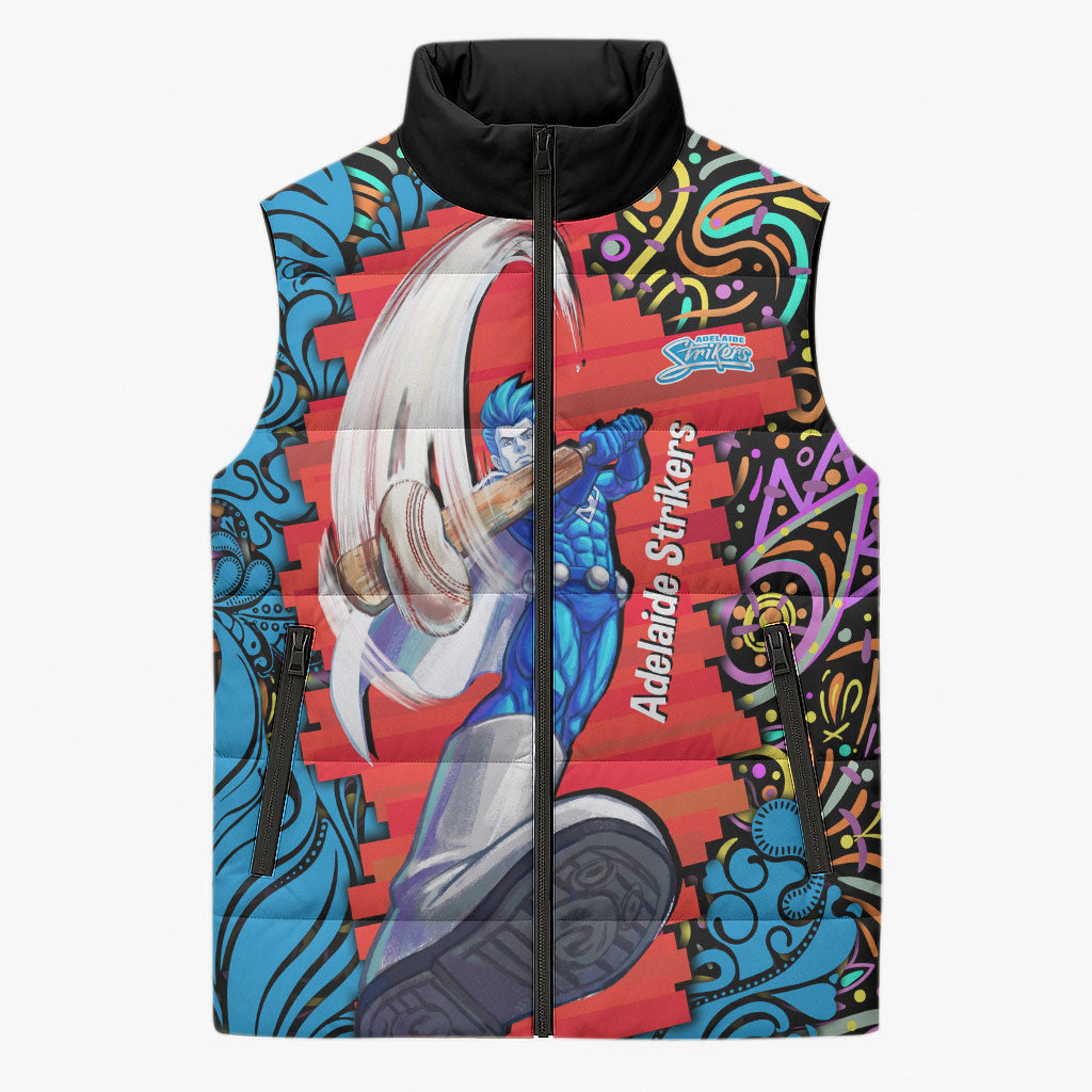 Personalized Adelaide Strikers Sleeveless Puffer Jacket Hippie Psychedelic Pattern Vibrant Mandala Art Style