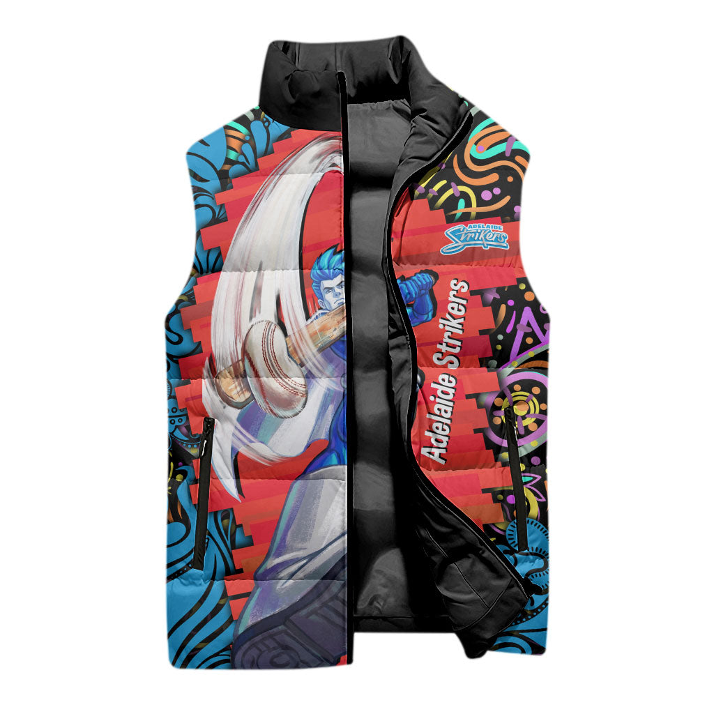 Personalized Adelaide Strikers Sleeveless Puffer Jacket Hippie Psychedelic Pattern Vibrant Mandala Art Style