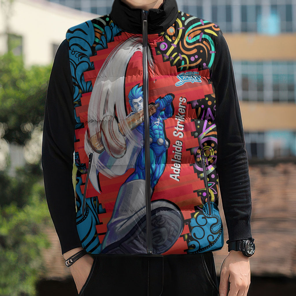 Personalized Adelaide Strikers Sleeveless Puffer Jacket Hippie Psychedelic Pattern Vibrant Mandala Art Style