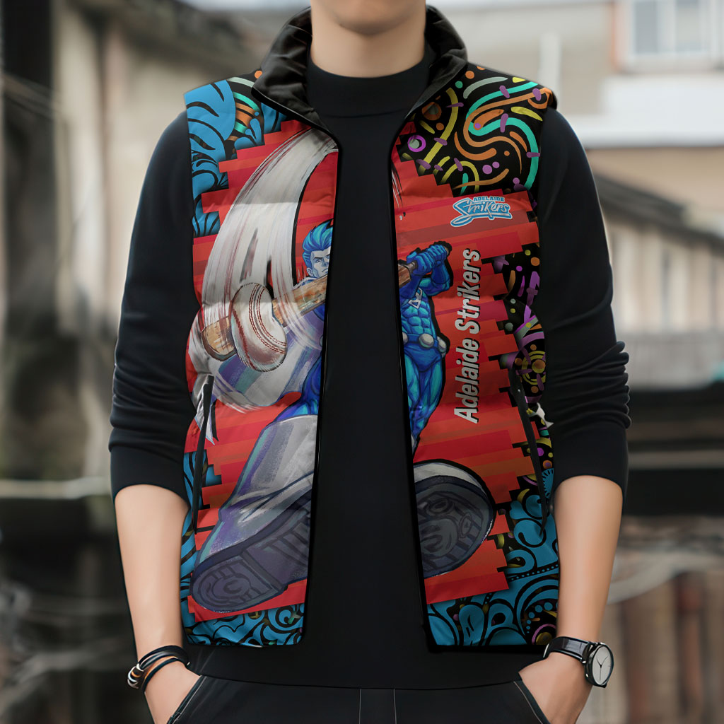 Personalized Adelaide Strikers Sleeveless Puffer Jacket Hippie Psychedelic Pattern Vibrant Mandala Art Style