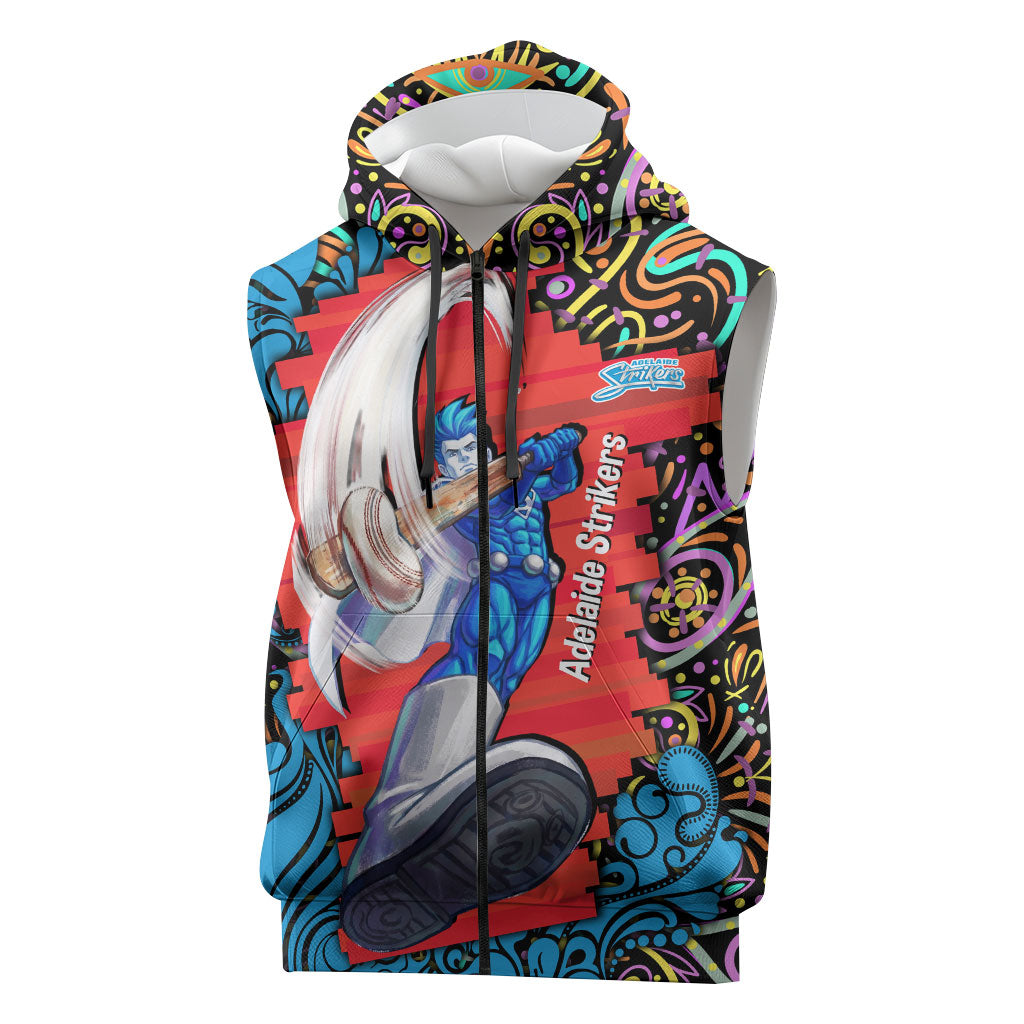 Personalized Adelaide Strikers Sleeveless Zip Hoodie Hippie Psychedelic Pattern Vibrant Mandala Art Style