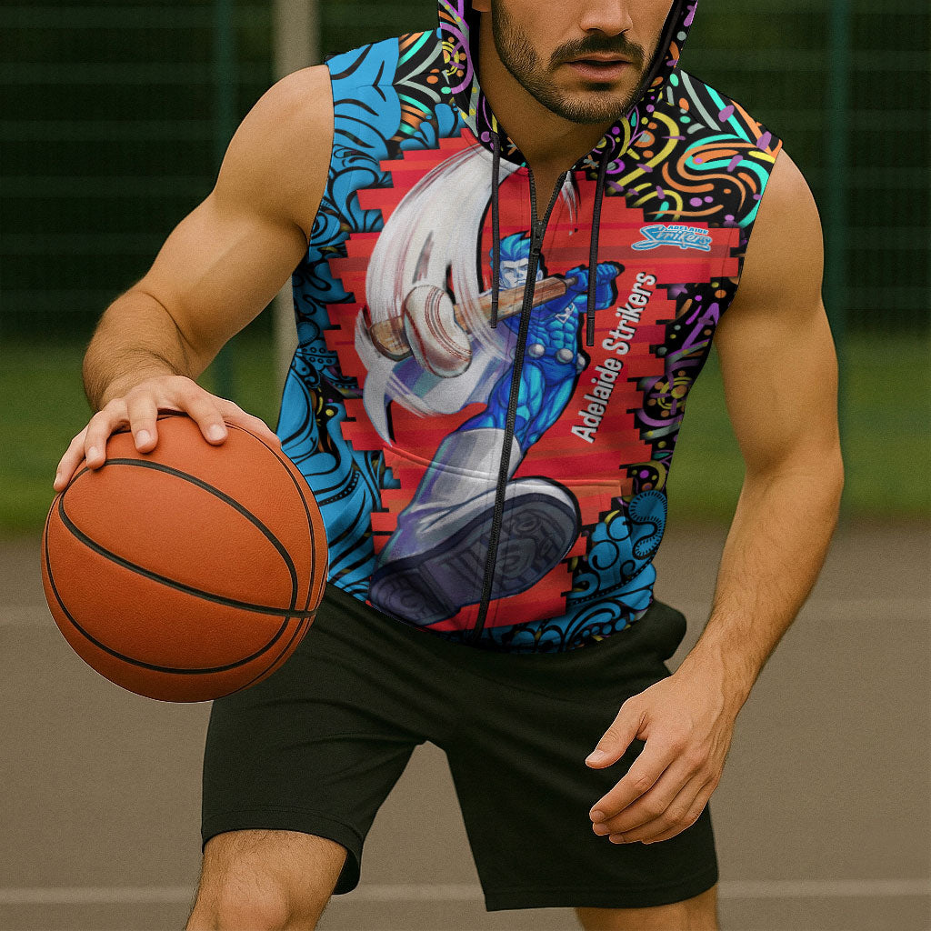 Personalized Adelaide Strikers Sleeveless Zip Hoodie Hippie Psychedelic Pattern Vibrant Mandala Art Style