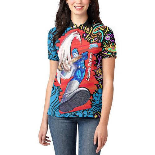 Personalized Adelaide Strikers Women Polo Shirt Hippie Psychedelic Pattern Vibrant Mandala Art Style