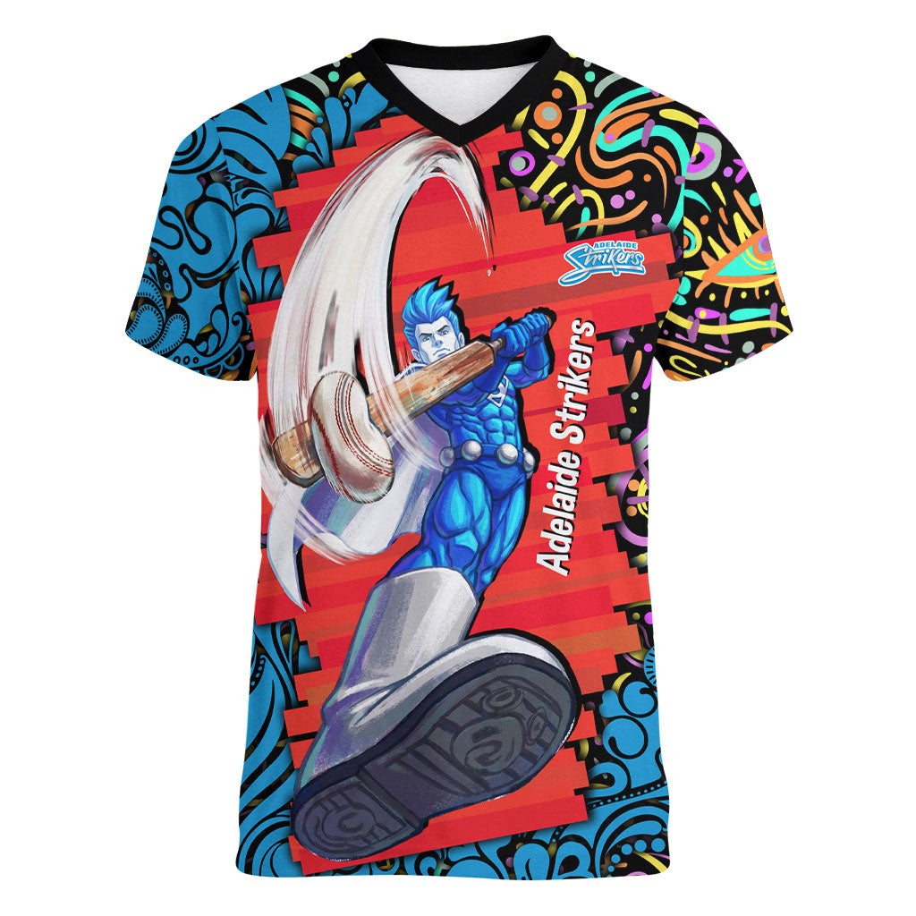 Personalized Adelaide Strikers Women V-Neck T-Shirt Hippie Psychedelic Pattern Vibrant Mandala Art Style
