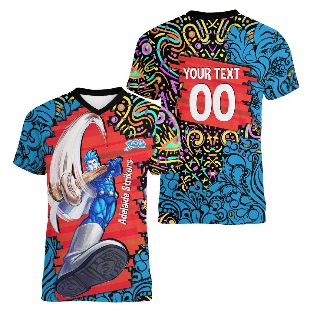 Personalized Adelaide Strikers Women V-Neck T-Shirt Hippie Psychedelic Pattern Vibrant Mandala Art Style
