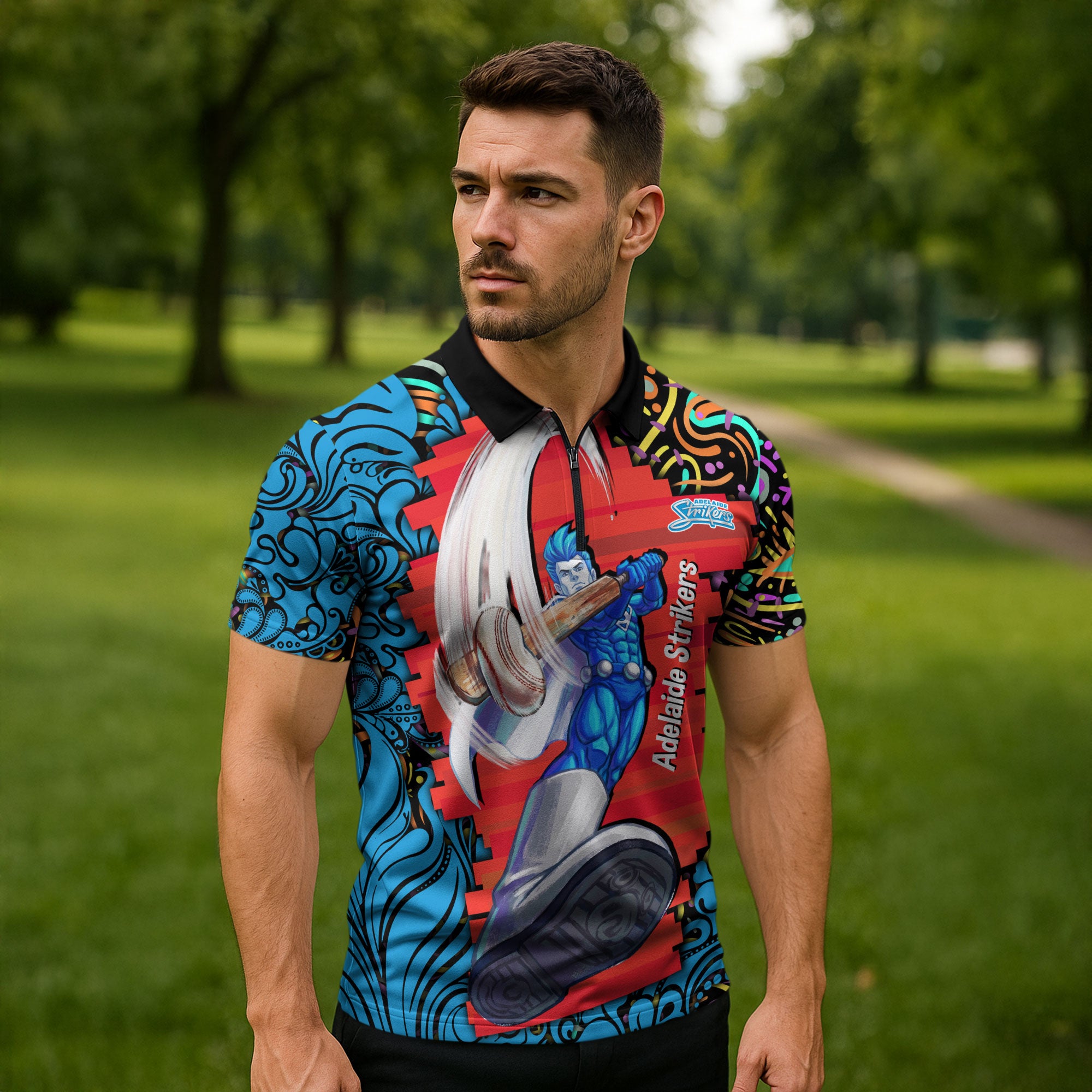 Personalized Adelaide Strikers Zipper Polo Shirt Hippie Psychedelic Pattern Vibrant Mandala Art Style
