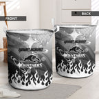 Personalized Penrith Panthers Laundry Basket Y2K Grunge Aesthetic With Cyber Flames and Starburst Graphics