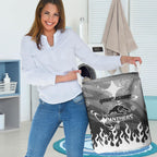 Personalized Penrith Panthers Laundry Basket Y2K Grunge Aesthetic With Cyber Flames and Starburst Graphics