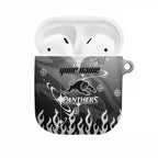 Personalized Penrith Panthers AirPods Case Y2K Grunge Aesthetic With Cyber Flames and Starburst Graphics