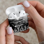 Personalized Penrith Panthers AirPods Case Y2K Grunge Aesthetic With Cyber Flames and Starburst Graphics