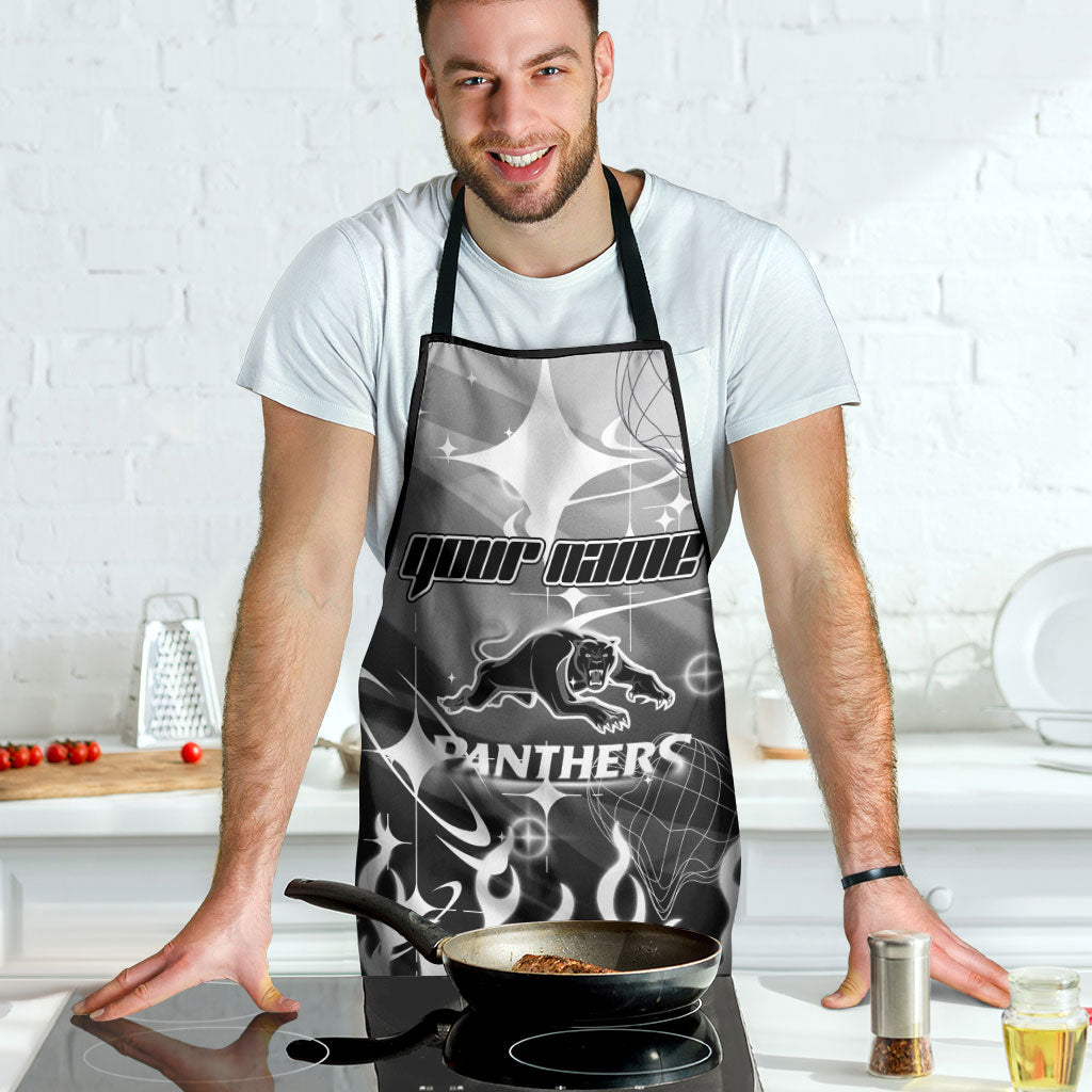 Personalized Penrith Panthers Apron Y2K Grunge Aesthetic With Cyber Flames and Starburst Graphics