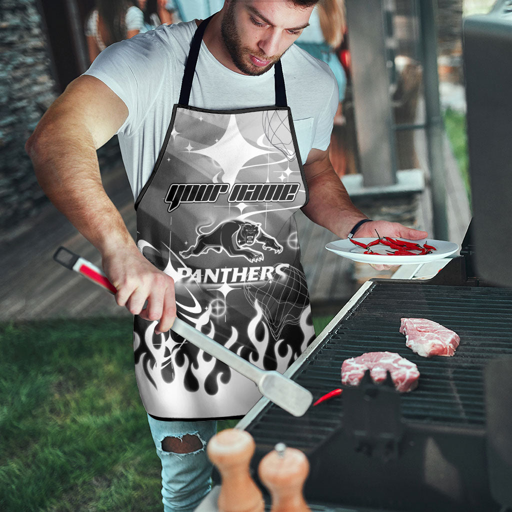 Personalized Penrith Panthers Apron Y2K Grunge Aesthetic With Cyber Flames and Starburst Graphics