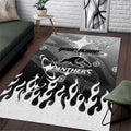Personalized Penrith Panthers Area Rug Y2K Grunge Aesthetic With Cyber Flames and Starburst Graphics