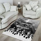 Personalized Penrith Panthers Area Rug Y2K Grunge Aesthetic With Cyber Flames and Starburst Graphics