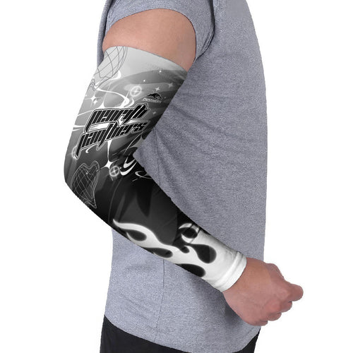 Personalized Penrith Panthers Arm Sleeves Y2K Grunge Aesthetic With Cyber Flames and Starburst Graphics