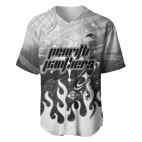 Personalized Penrith Panthers Baseball Jersey Y2K Grunge Aesthetic With Cyber Flames and Starburst Graphics