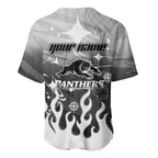 Personalized Penrith Panthers Baseball Jersey Y2K Grunge Aesthetic With Cyber Flames and Starburst Graphics