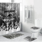 Personalized Penrith Panthers Bathroom Set Y2K Grunge Aesthetic With Cyber Flames and Starburst Graphics
