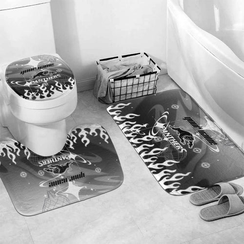 Personalized Penrith Panthers Bathroom Set Y2K Grunge Aesthetic With Cyber Flames and Starburst Graphics