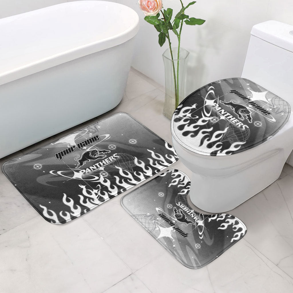 Personalized Penrith Panthers Bathroom Set Y2K Grunge Aesthetic With Cyber Flames and Starburst Graphics