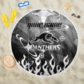Personalized Penrith Panthers Beach Blanket Y2K Grunge Aesthetic With Cyber Flames and Starburst Graphics
