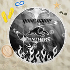 Personalized Penrith Panthers Beach Blanket Y2K Grunge Aesthetic With Cyber Flames and Starburst Graphics