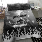 Personalized Penrith Panthers Bedding Set Y2K Grunge Aesthetic With Cyber Flames and Starburst Graphics