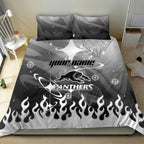 Personalized Penrith Panthers Bedding Set Y2K Grunge Aesthetic With Cyber Flames and Starburst Graphics