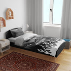 Personalized Penrith Panthers Bedding Set Y2K Grunge Aesthetic With Cyber Flames and Starburst Graphics