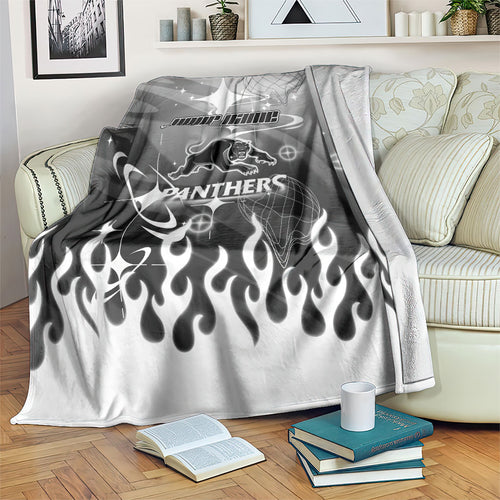 Personalized Penrith Panthers Blanket Y2K Grunge Aesthetic With Cyber Flames and Starburst Graphics