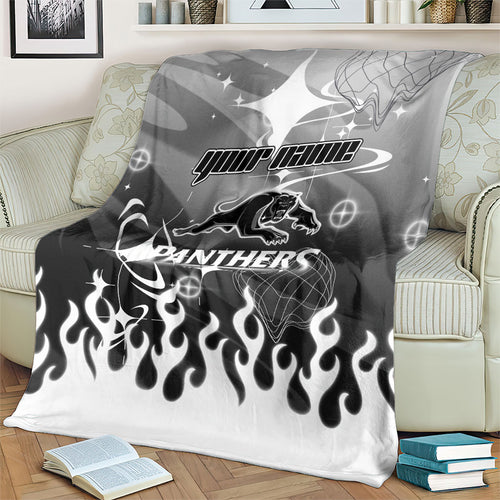 Personalized Penrith Panthers Blanket Y2K Grunge Aesthetic With Cyber Flames and Starburst Graphics