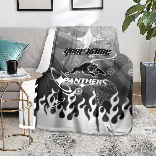 Personalized Penrith Panthers Blanket Y2K Grunge Aesthetic With Cyber Flames and Starburst Graphics