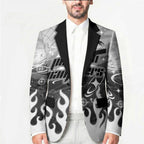 Personalized Penrith Panthers Blazer Y2K Grunge Aesthetic With Cyber Flames and Starburst Graphics