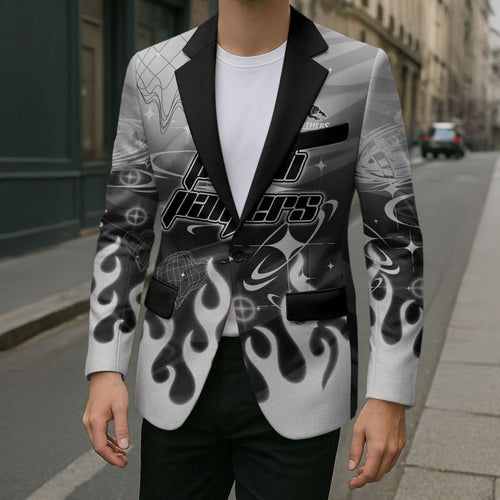 Personalized Penrith Panthers Blazer Y2K Grunge Aesthetic With Cyber Flames and Starburst Graphics